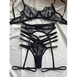 Комплект жіночої білизни сіточка з вишивкою "Чорний Динаміт" mod:0001513   
