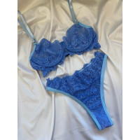 Комплект спідньої жіночої білизни мережевний синій з кісточками 